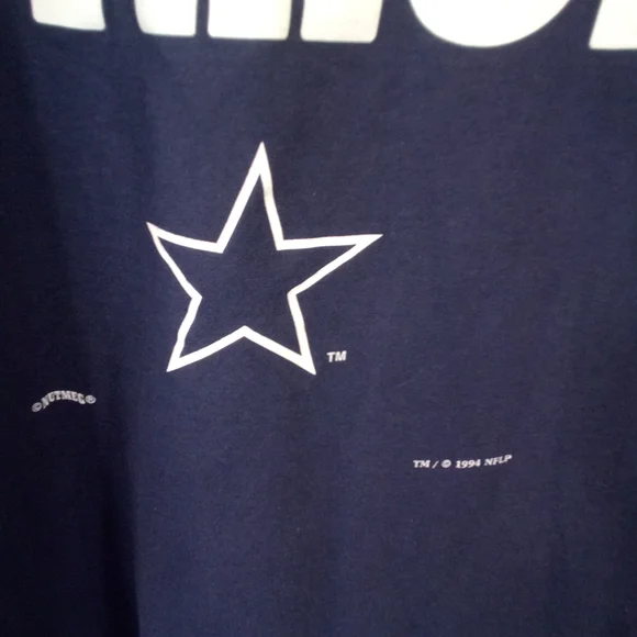 VTG 90's Nutmeg Navy Dallas Cowboys Blitz S/S Pullover Crew Neck T-Shirt Tee M - Picture 3 of 5